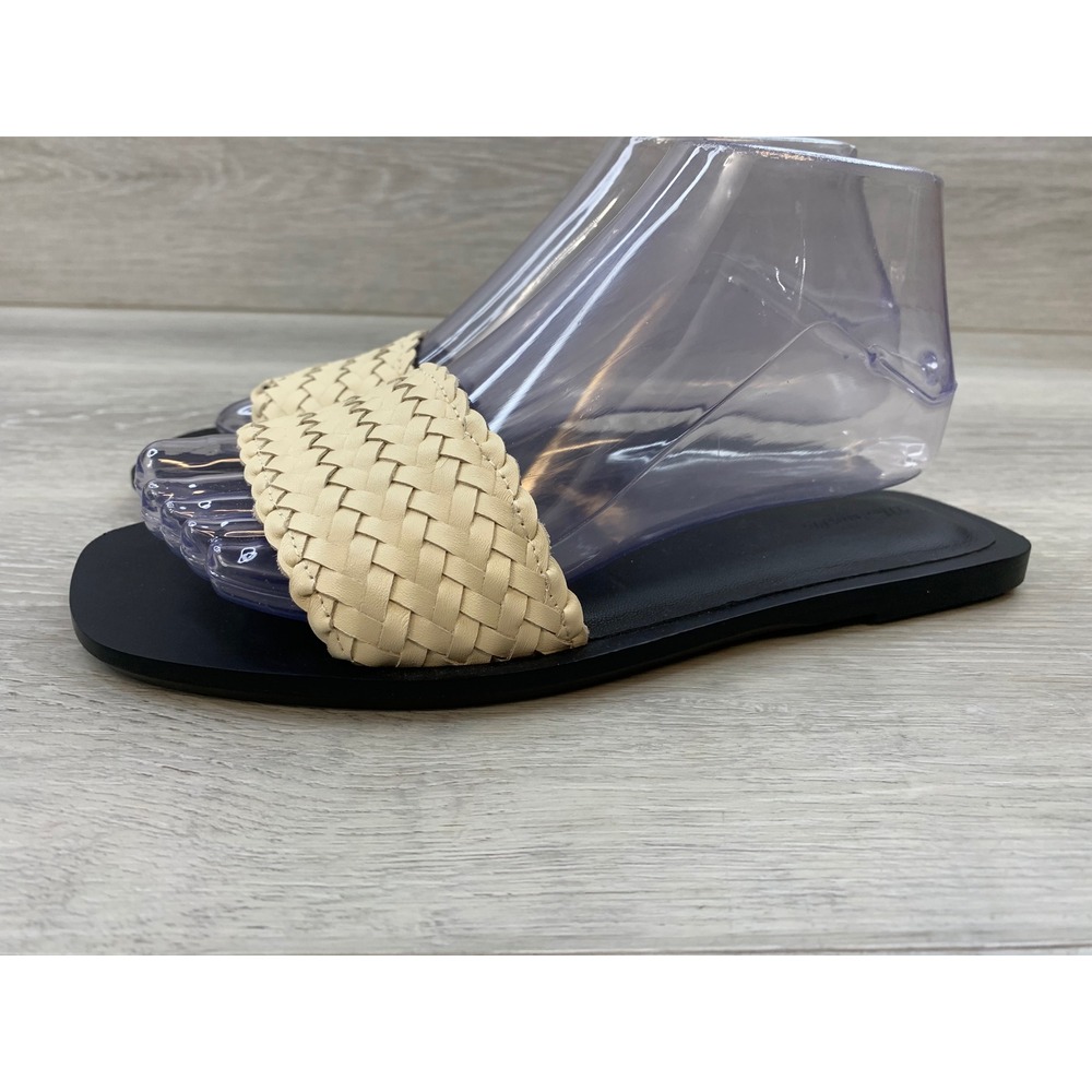 Madewell The Kiera Women's Sandals Woven Slide Cream Black Leather 7.5 Shoes - Picture 3 of 10